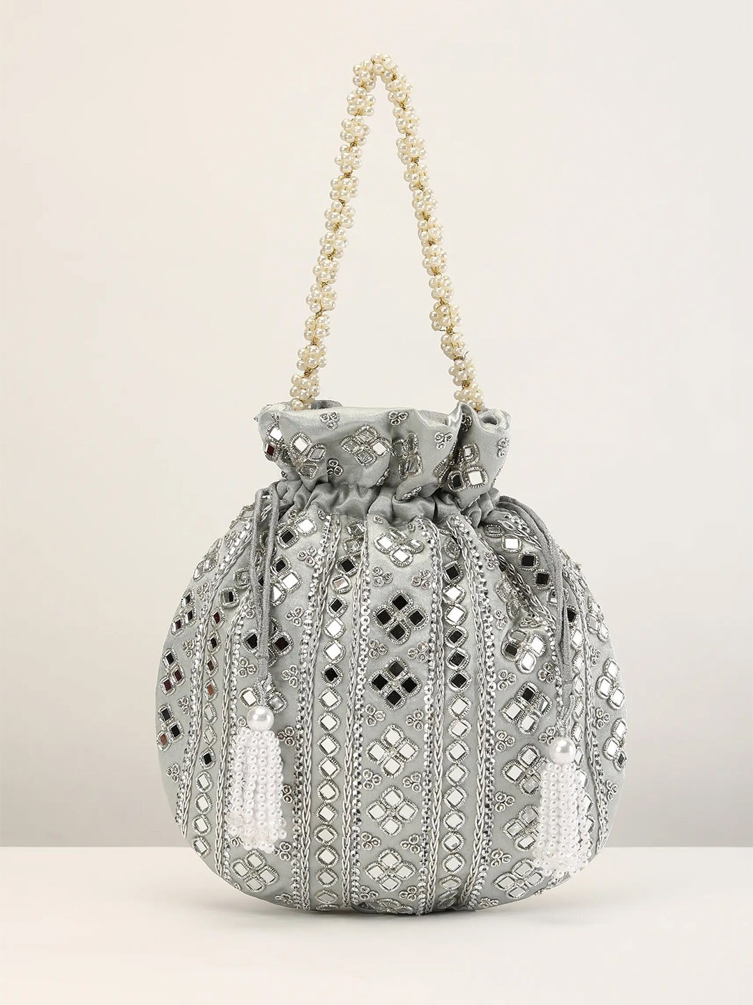 

KALKI Fashion Embroidered Potli Clutch, Grey