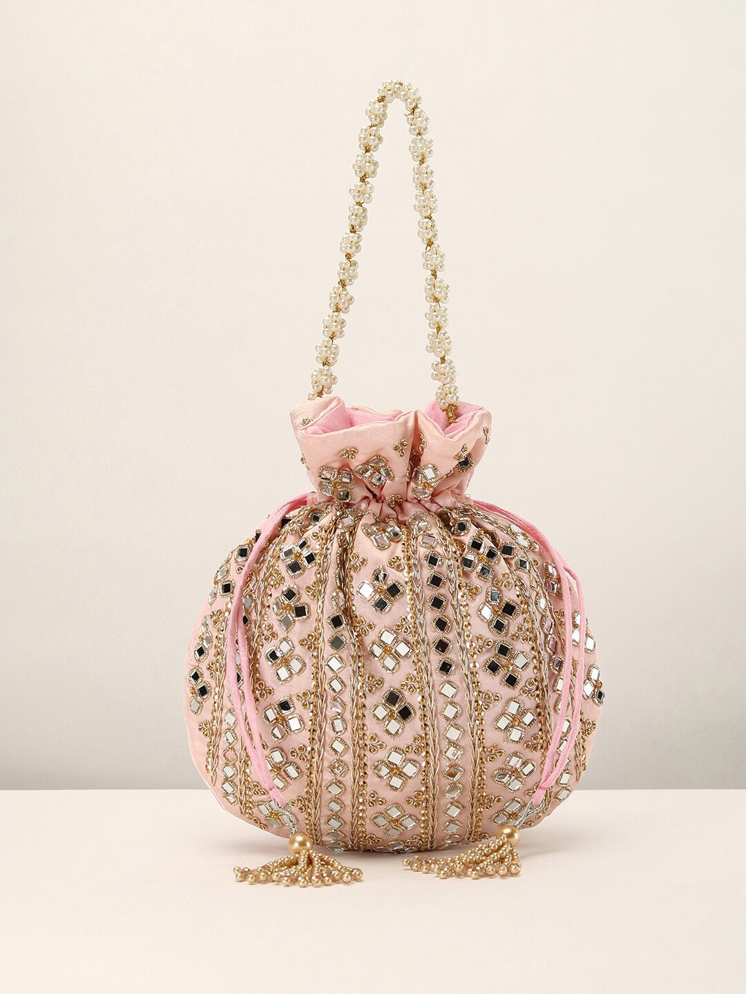 

KALKI Fashion Pink & Gold-Toned Embroidered Potli Clutch