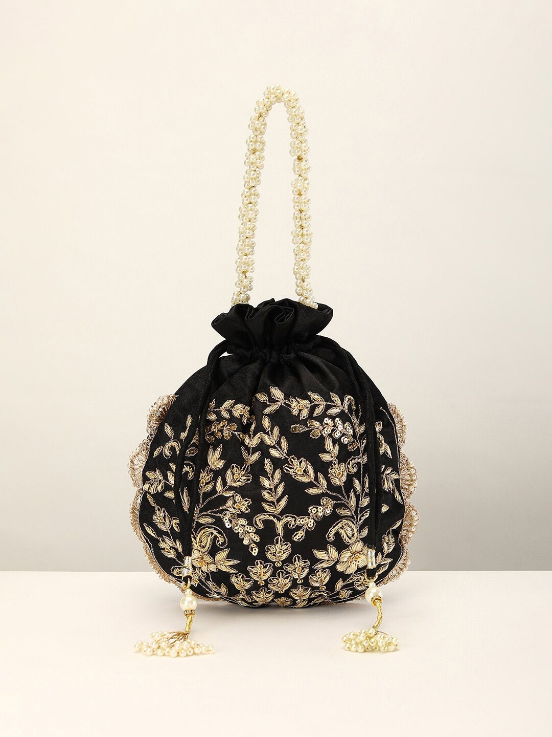 

KALKI Fashion Embroidered Potli Clutch, Black