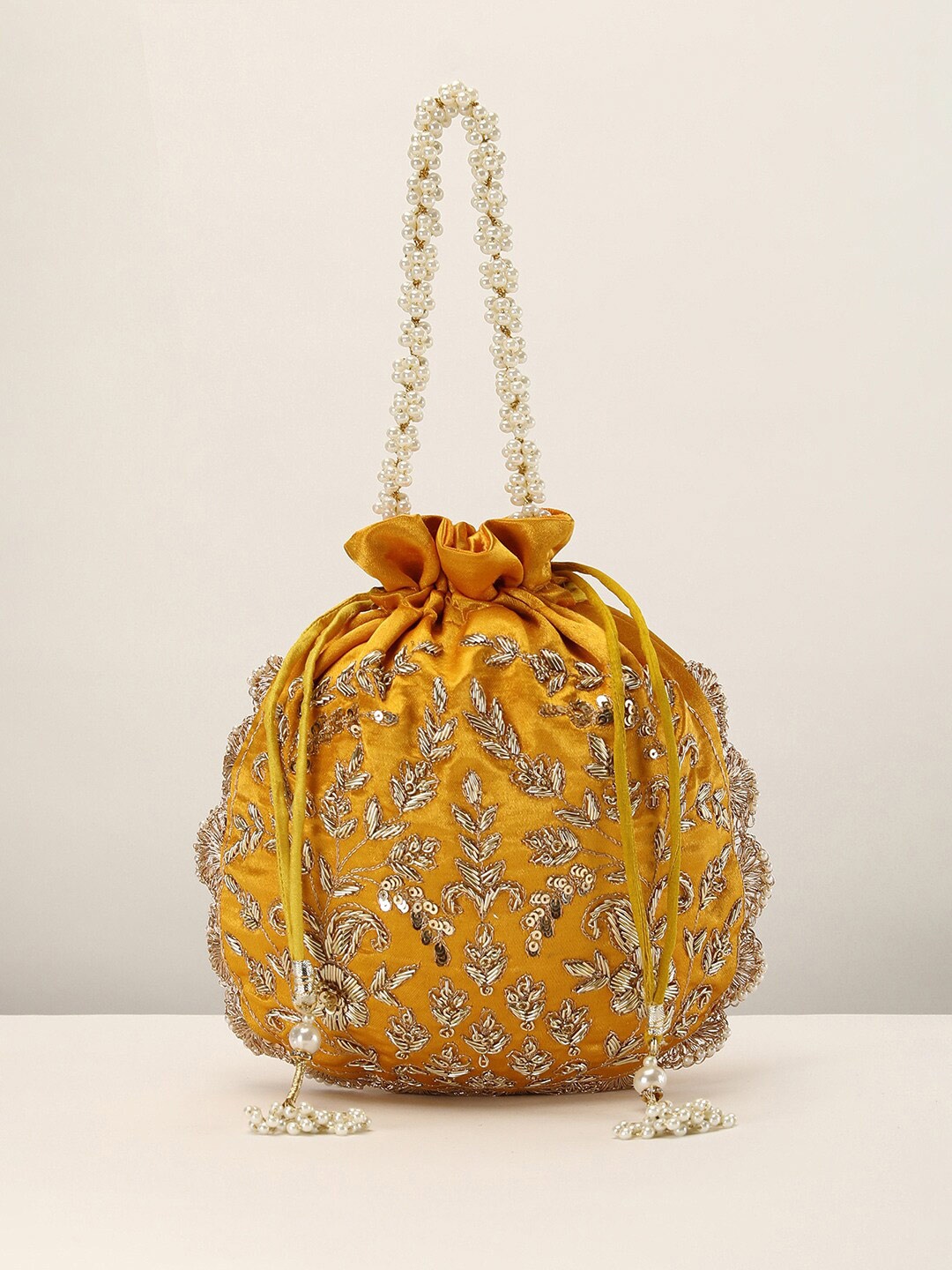 

KALKI Fashion Embroidered Potli Clutch, Yellow