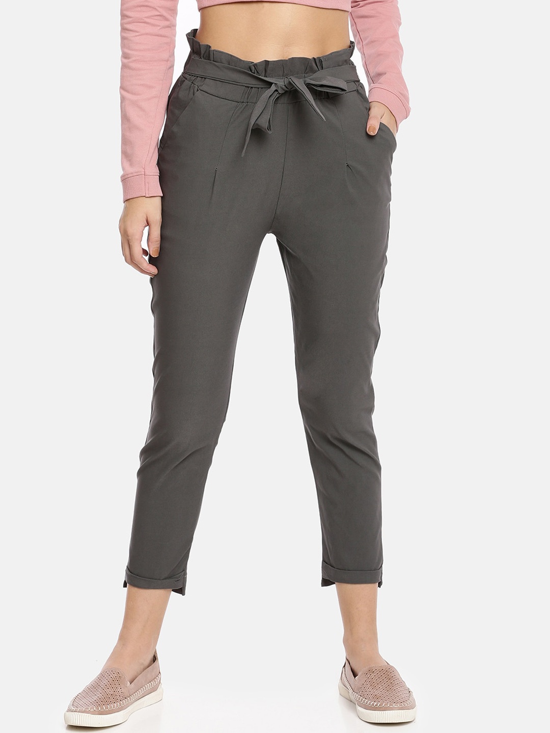 

GOLDSTROMS Women Relaxed Slim Fit High Rise Peg Trousers, Grey