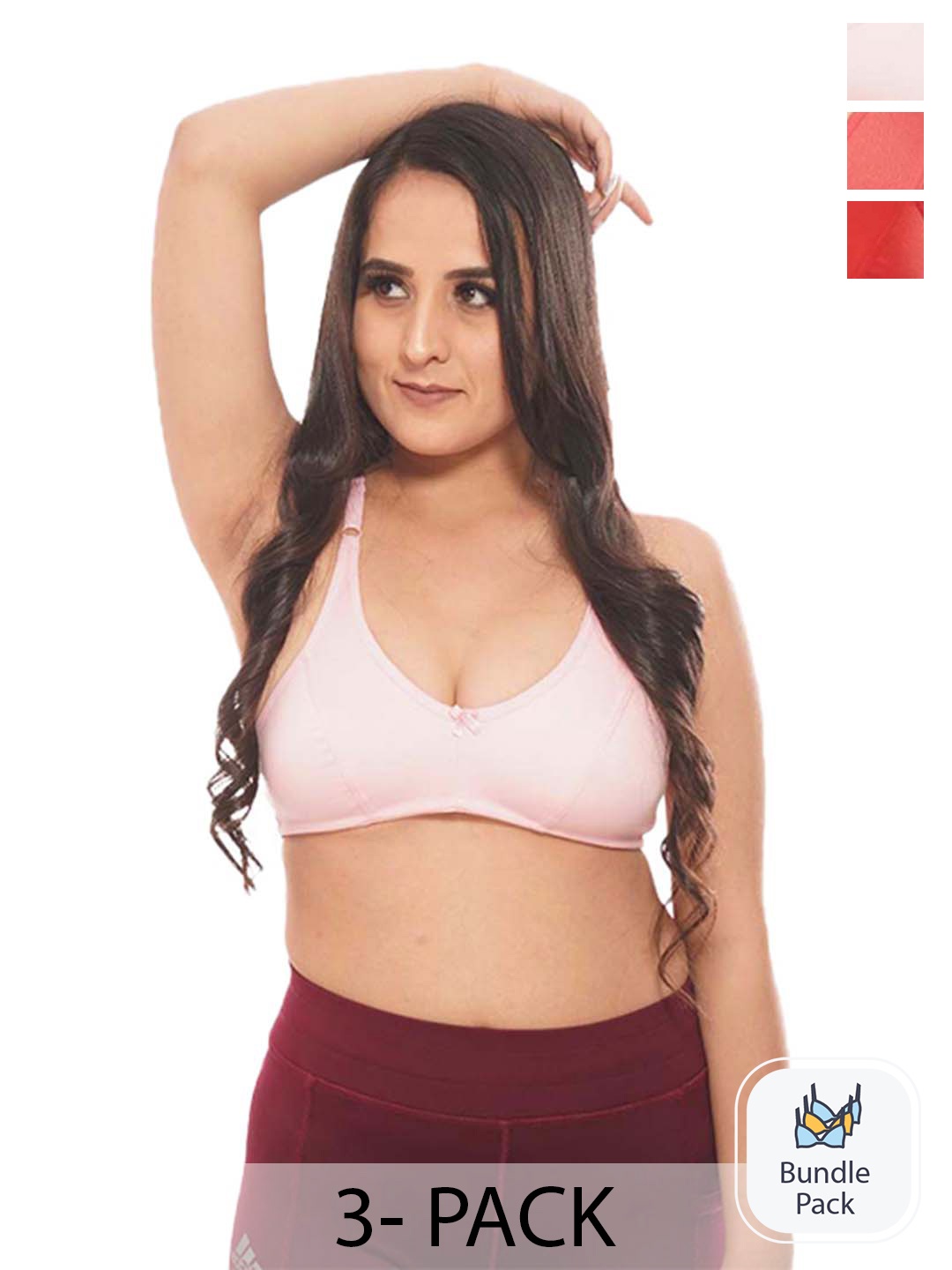 

Lulala Pack of 3 Non Padded Non-Wired Cotton Bra Full Coverage With All Day Comfort, Red