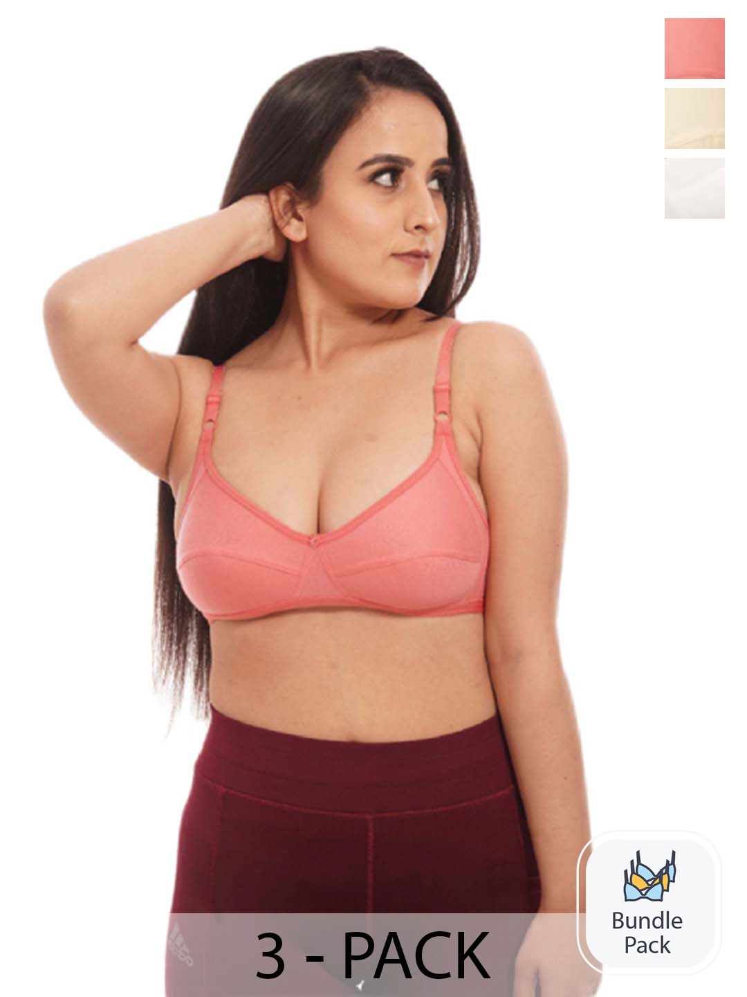 

Lulala Pack of 3 Pink & Beige Bra Full Coverage