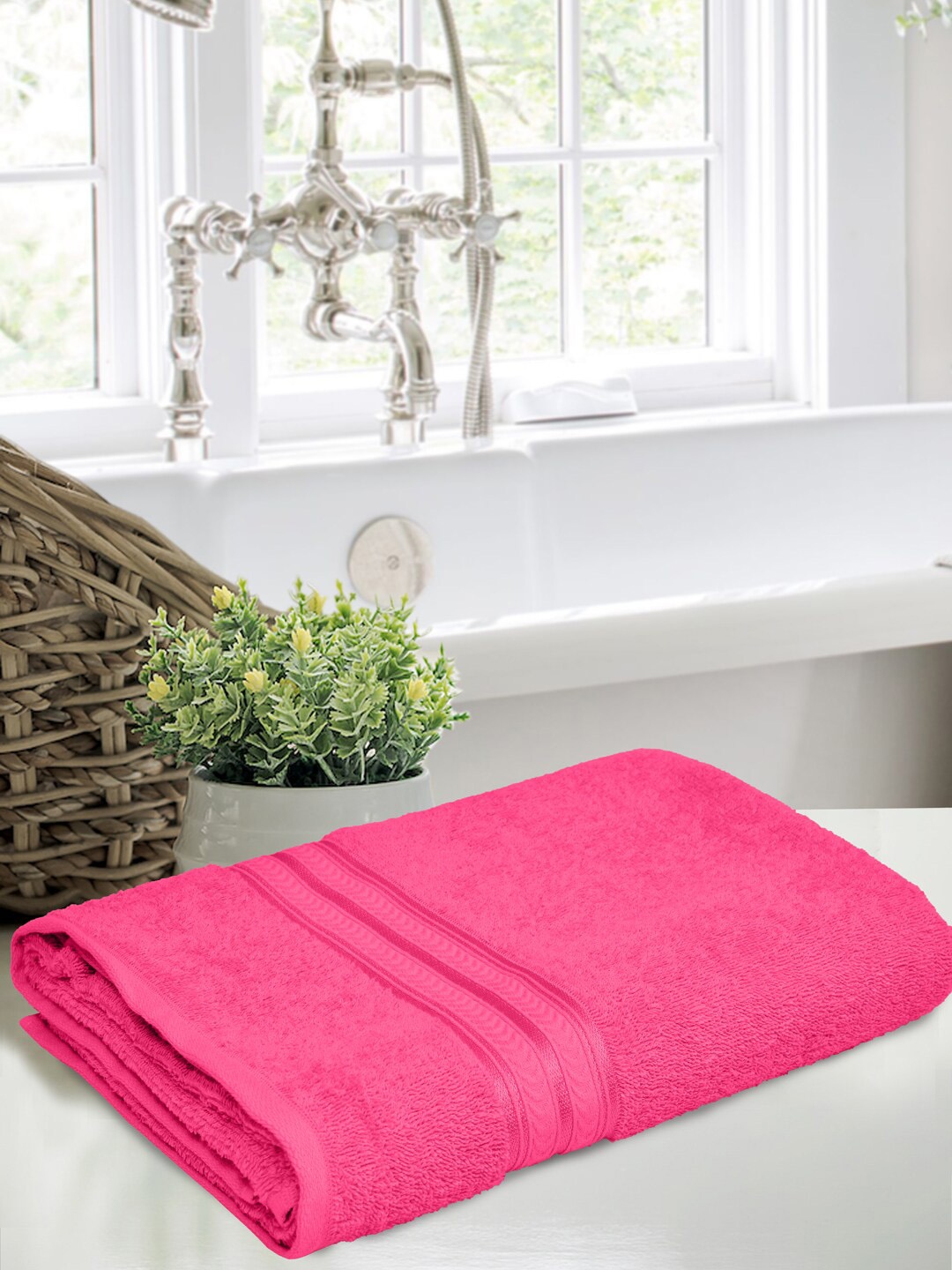 

Home Fresh Essentials Pink Self-Design 400 GSM Pure Cotton Bath Towels