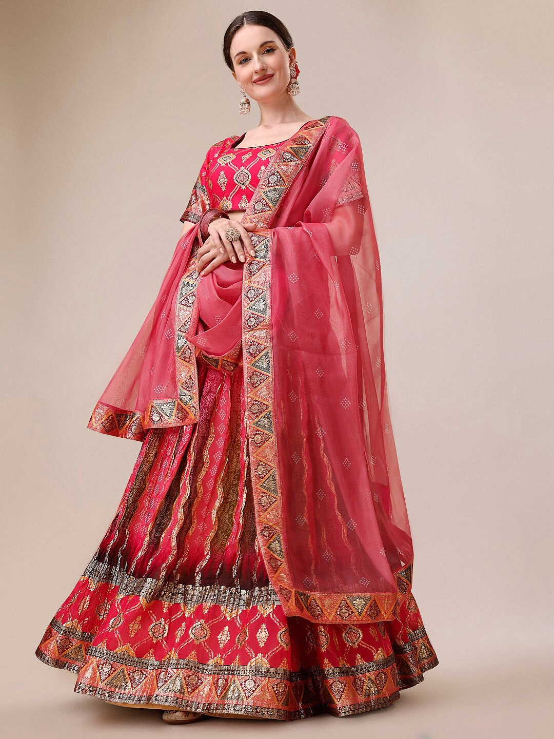 

SAPTRANGI Embellished Semi-Stitched Lehenga & Unstitched Blouse With Dupatta, Pink