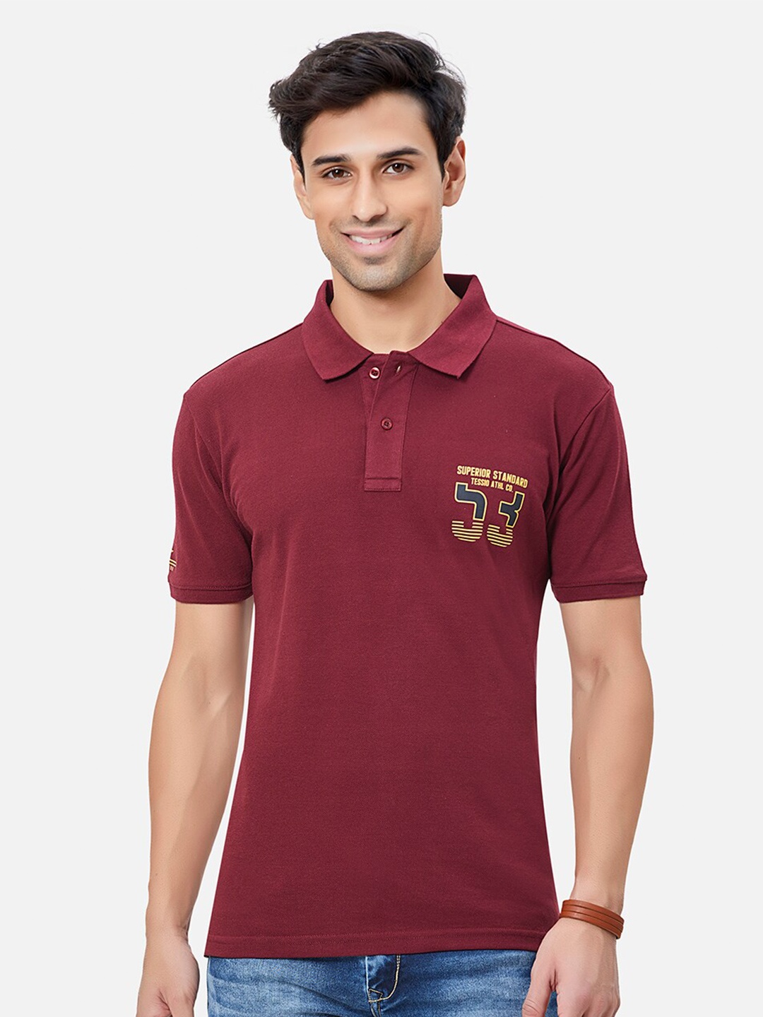 

TESSIO Polo Collar Cotton T-shirt, Maroon