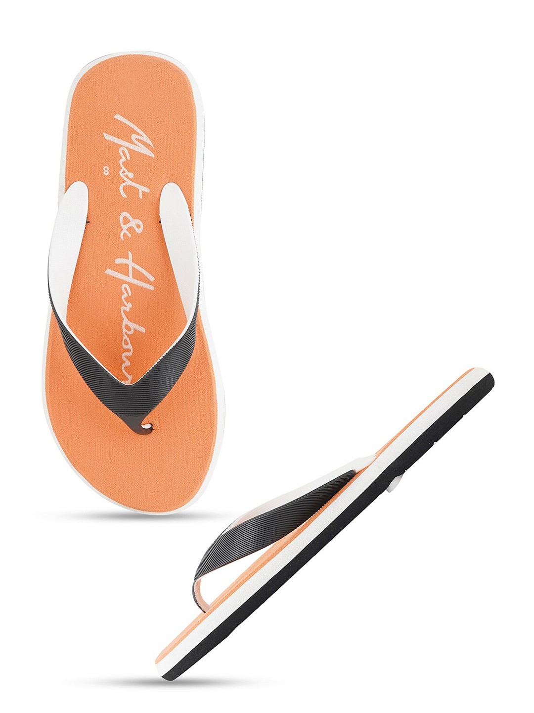 

Mast & Harbour Men Black & Orange Printed Thong Flip-Flops