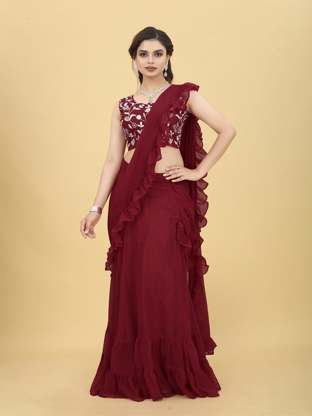 

Angroop Embroidered Semi-Stitched Lehenga & Unstitched Blouse With Dupatta, Maroon