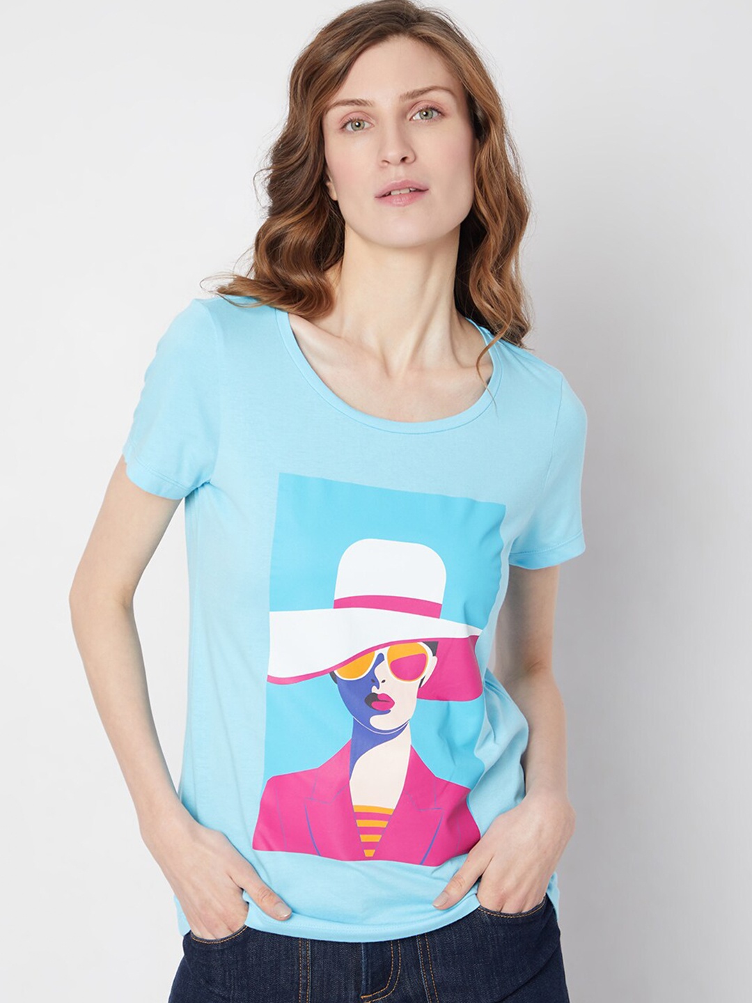 

Vero Moda Graphic Printed Round Neck T-shirt, Blue