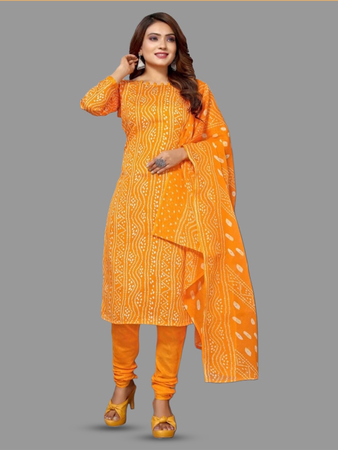 

APNISHA Bandhani Printed Unstitched Dress Material, Yellow