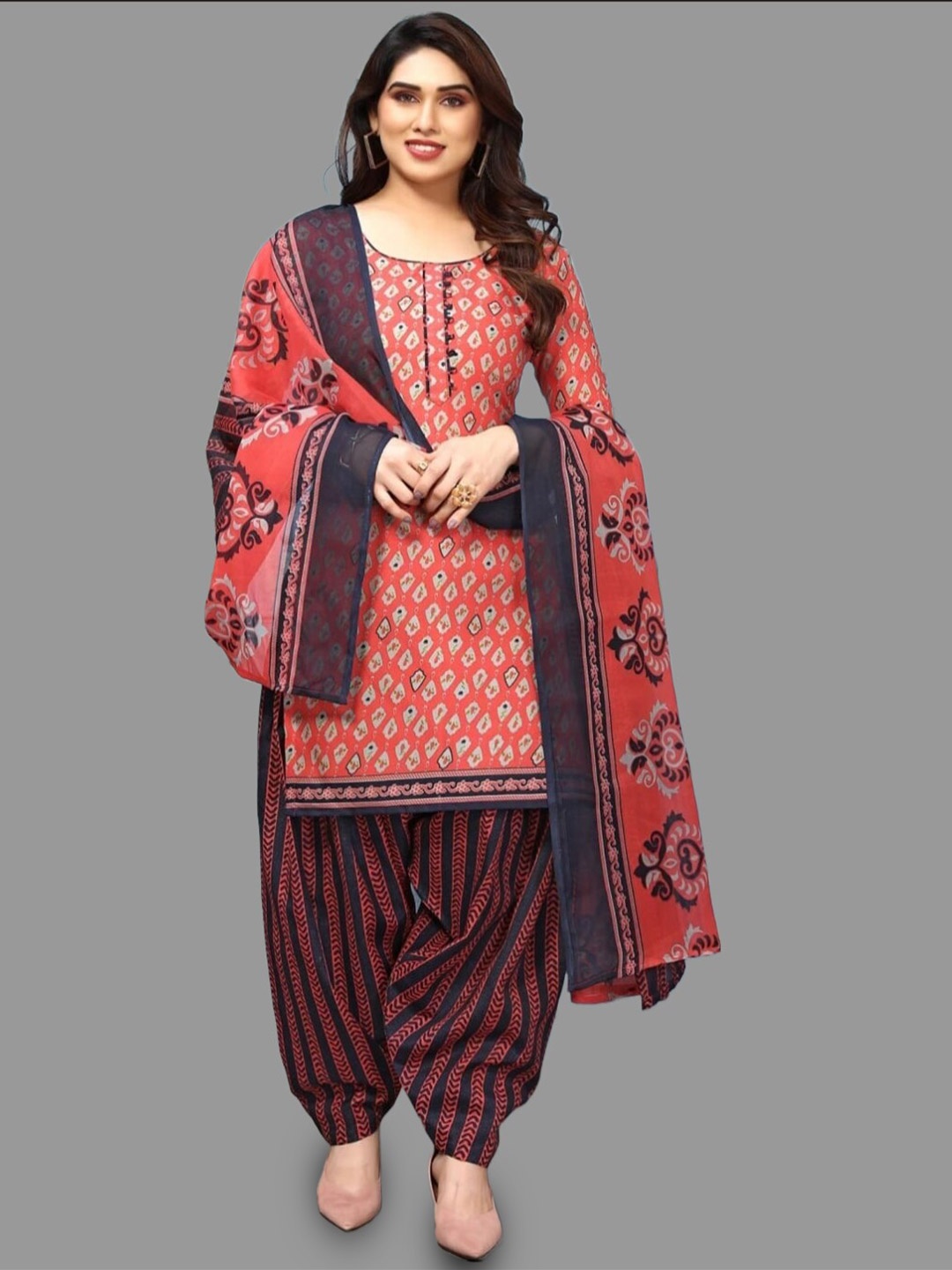 

APNISHA Ethnic Motifs Printed Unstitched Dress Material, Orange