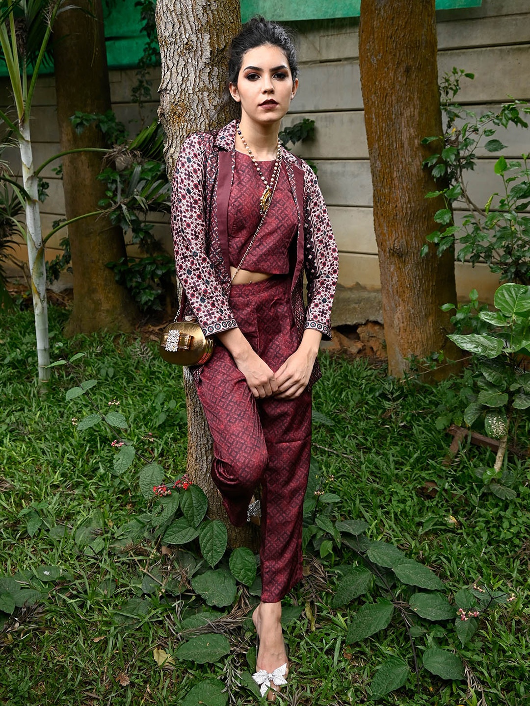 

ODETTE Printed Top and Trousers With Shrug, Violet
