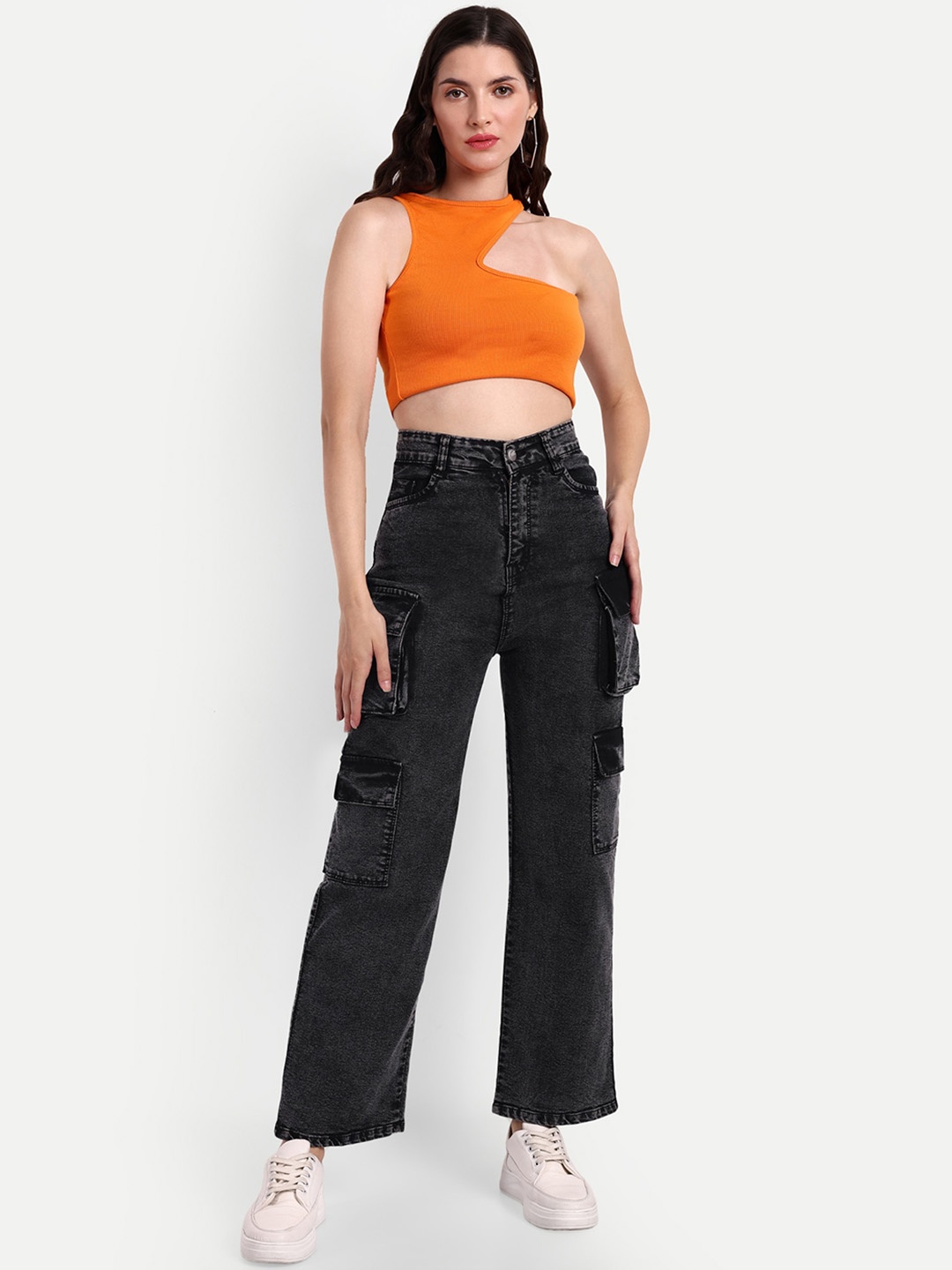 

BROADSTAR Women Smart Straight Fit High-Rise Clean Look Stretchable Jeans, Black