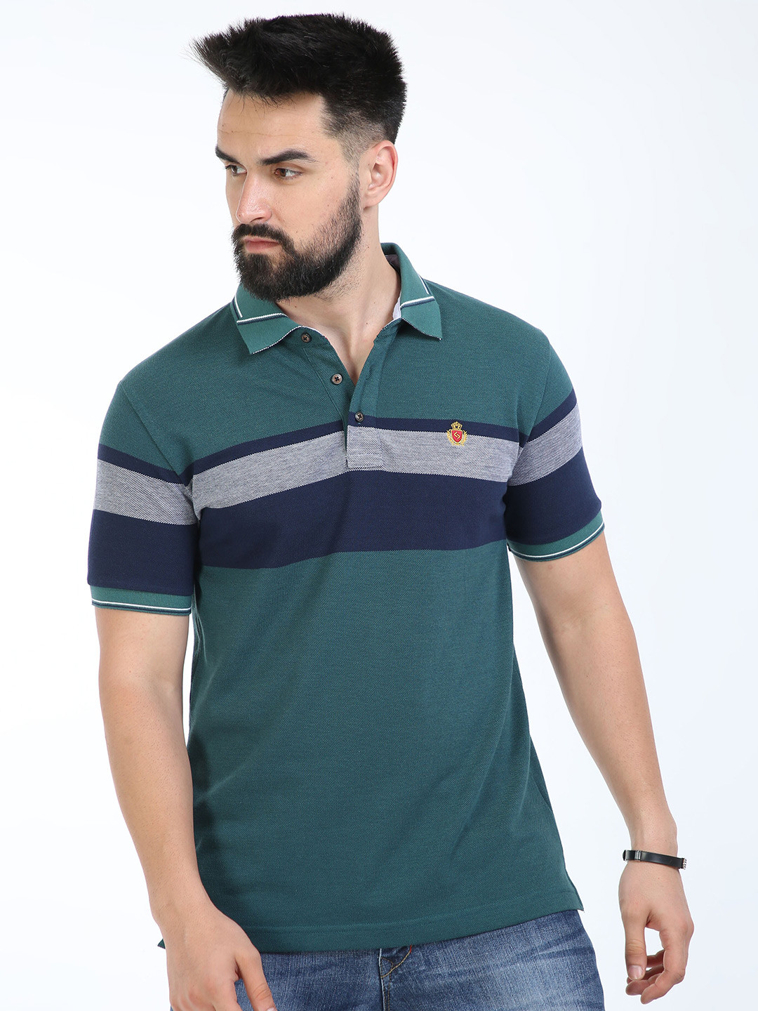 

Classic Polo Striped Polo Collar Cotton Slim Fit T-Shirt, Green