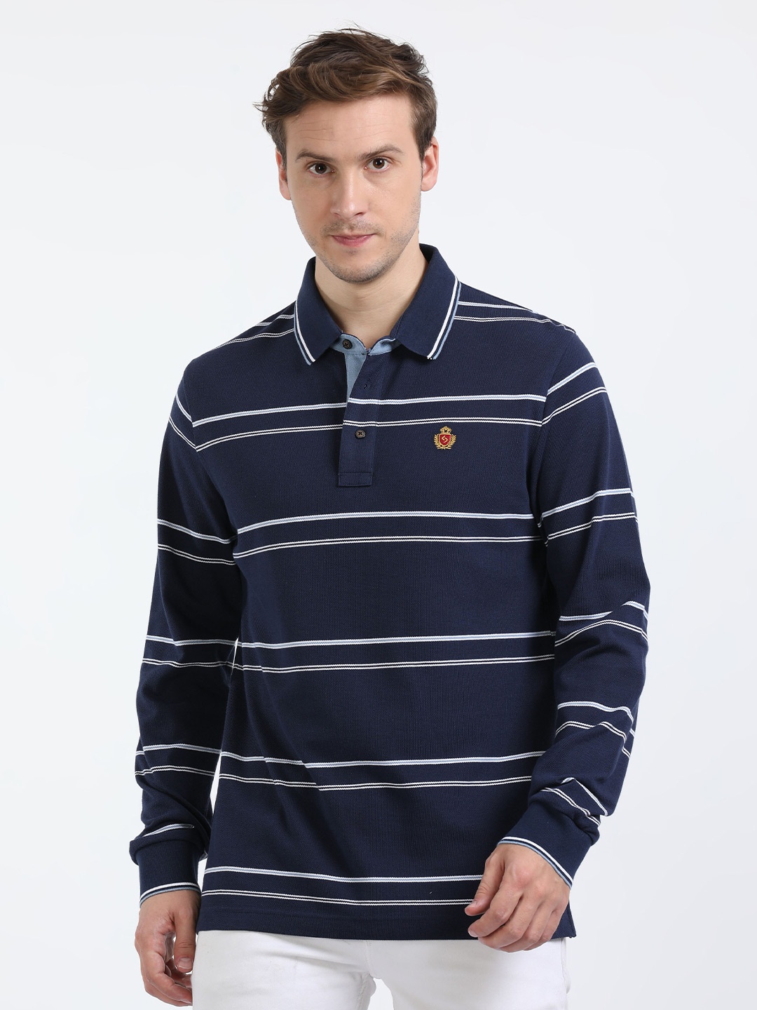 

Classic Polo Striped Polo Collar Cotton Slim Fit T-Shirt, Blue