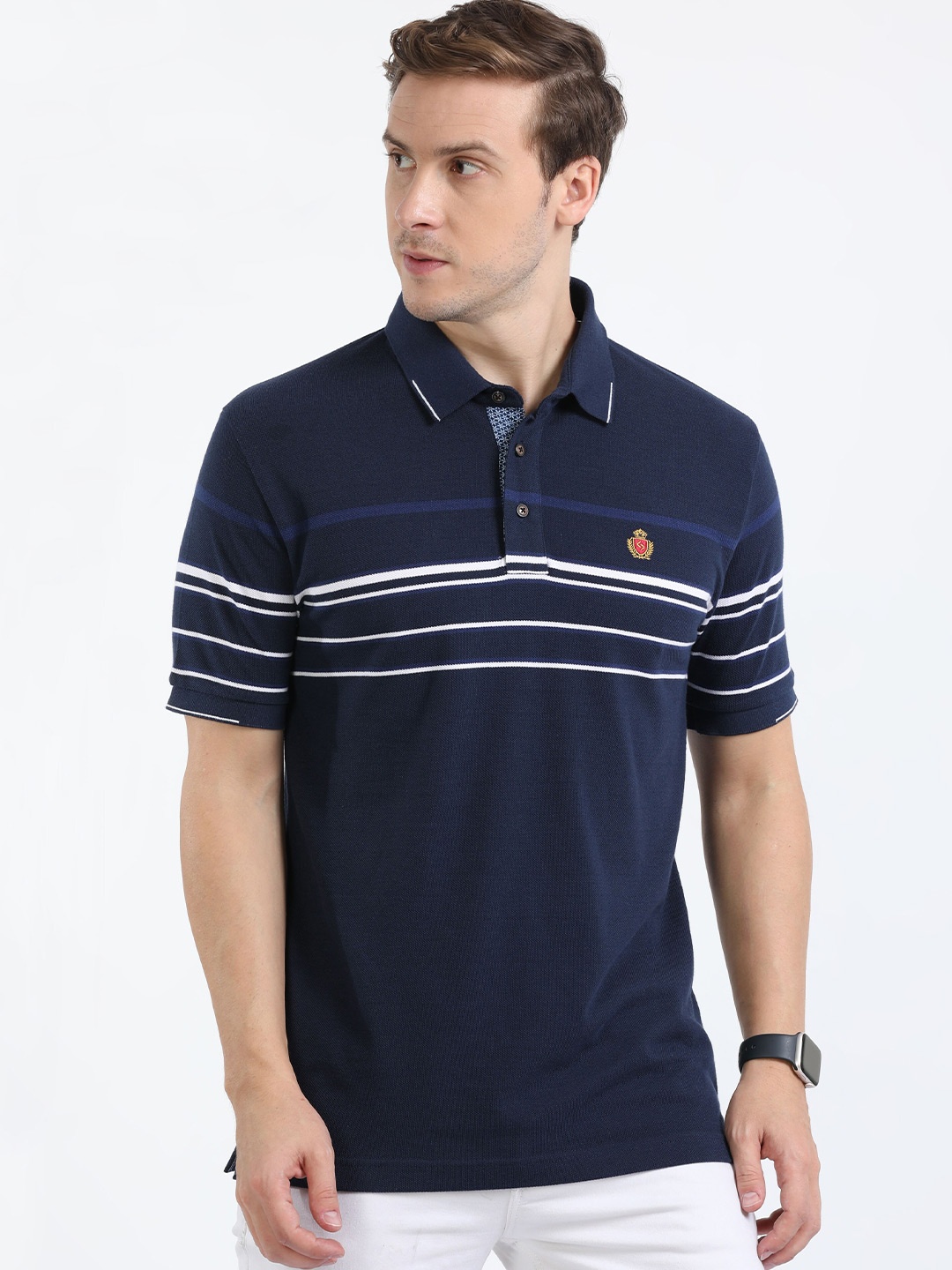 

Classic Polo Striped Polo Collar Cotton Slim Fit T-Shirt, Blue