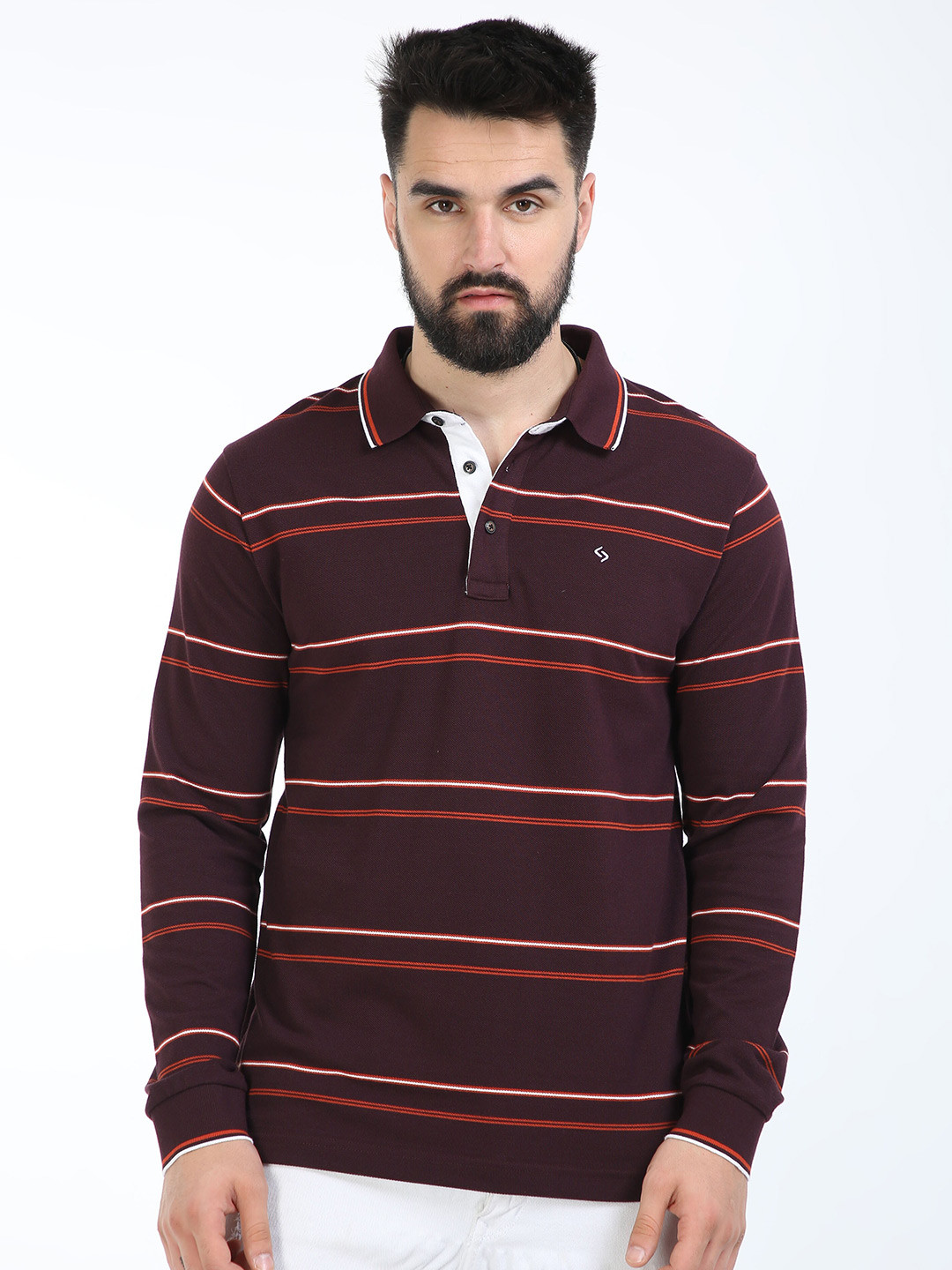 

Classic Polo Striped Polo Collar Cotton Slim Fit T-Shirt, Maroon