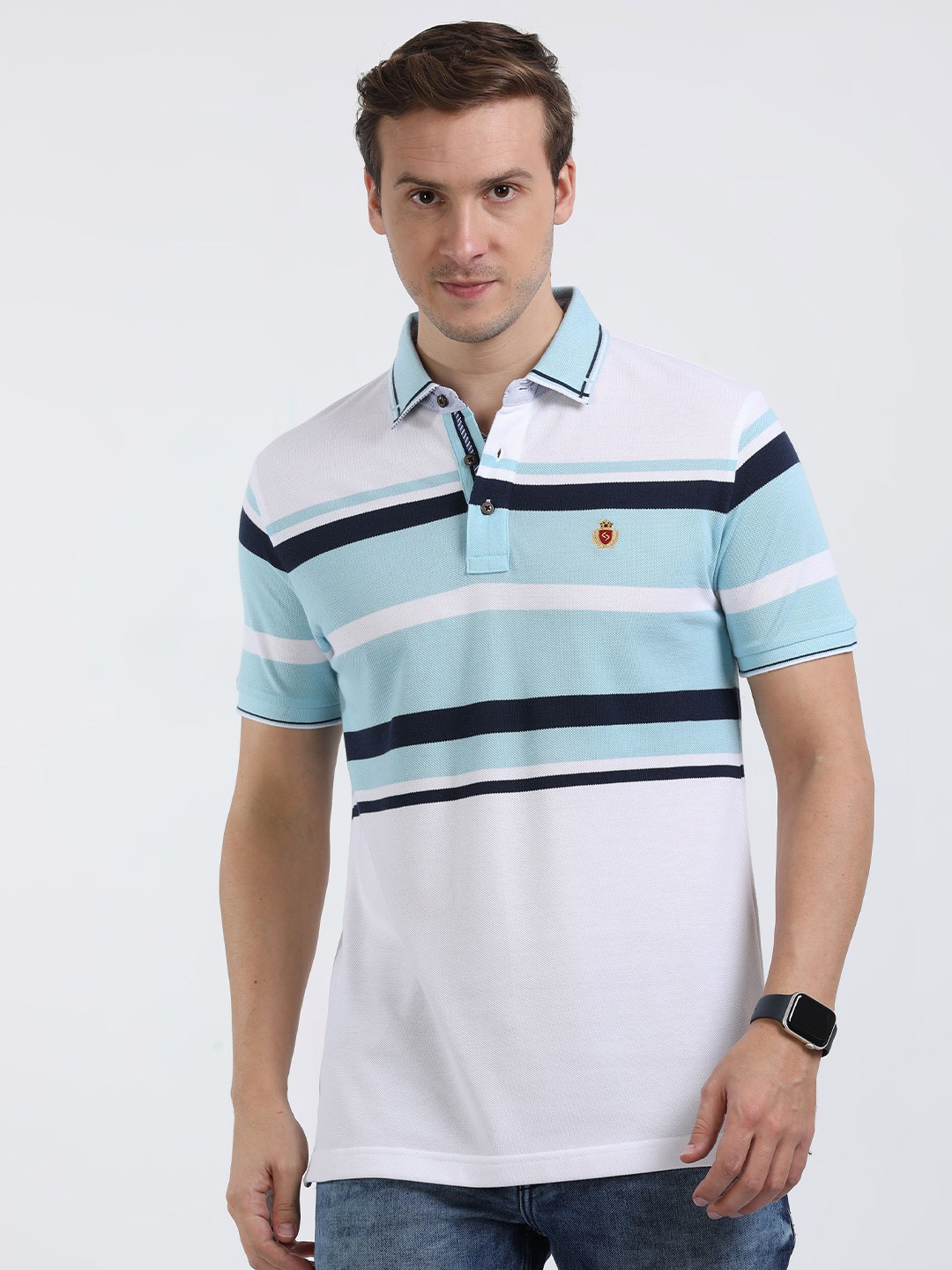 

Classic Polo Striped Polo Collar Slim Fit Cotton T-shirt, White