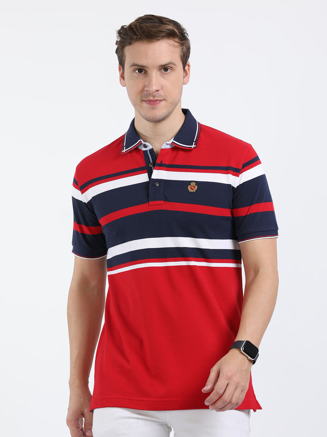 

Classic Polo Men Striped Polo Collar Slim Fit T-shirt, Red