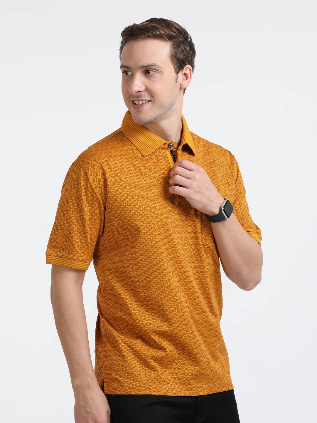 

Classic Polo Geometric Printed Polo Collar Cotton T-shirt, Mustard
