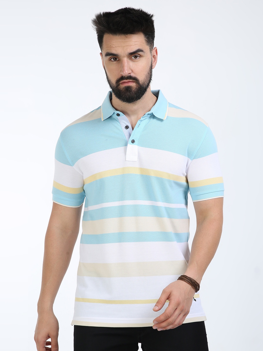 

Classic Polo Striped Polo Collar Slim Fit Cotton T-shirt, White