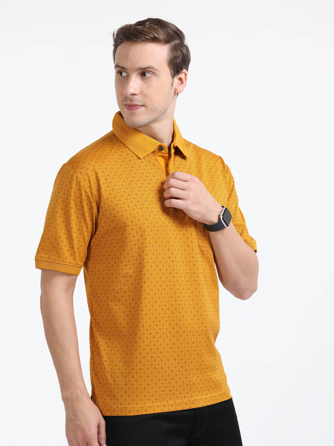 

Classic Polo Abstract Print Polo Collar Cotton T-shirt, Yellow