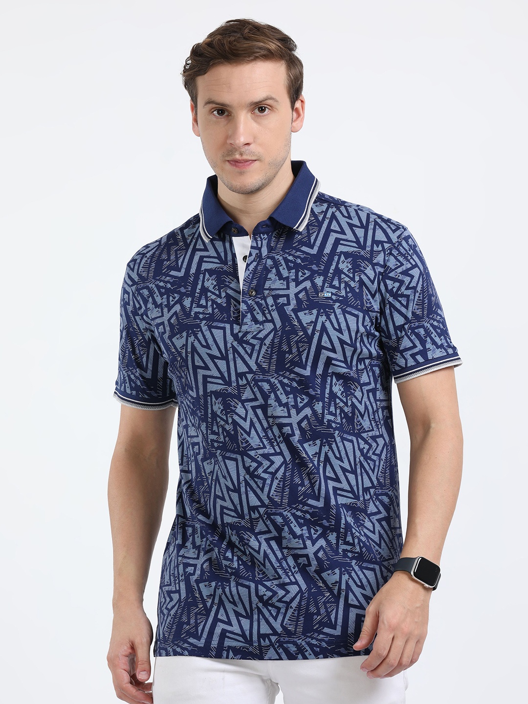 

Classic Polo Abstract Printed Polo Collar Slim Fit Cotton T-shirt, Navy blue