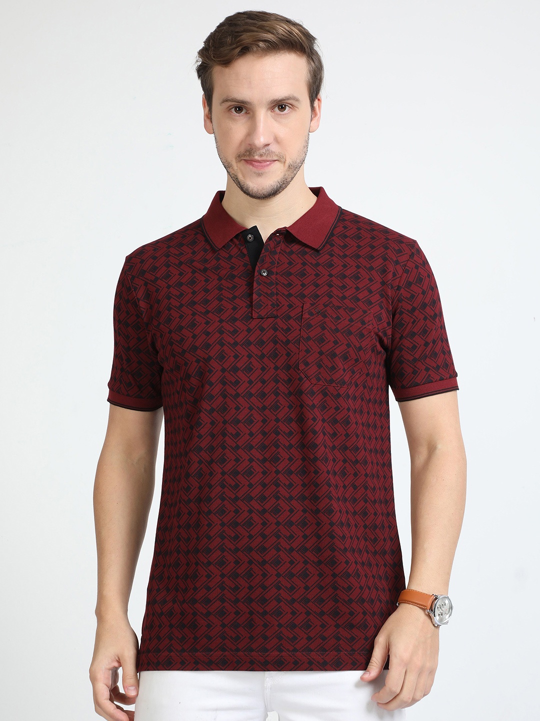 

Classic Polo Geometric Printed Polo Collar Slim Fit T-shirt, Maroon