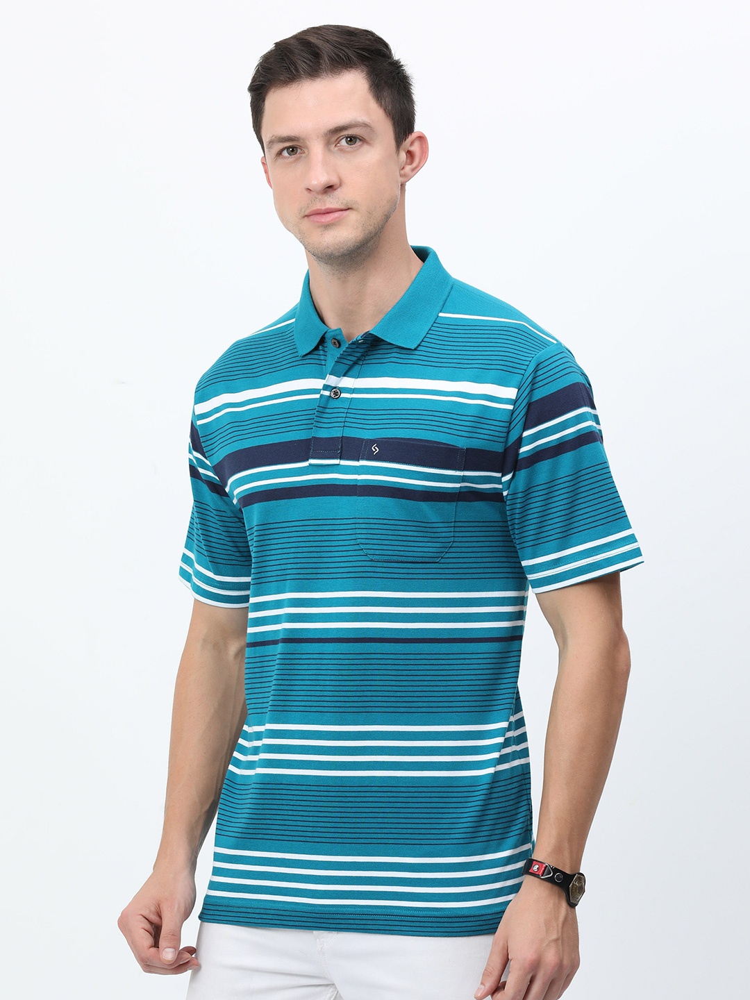 

Classic Polo Striped Polo Collar Cotton T-shirt, Blue