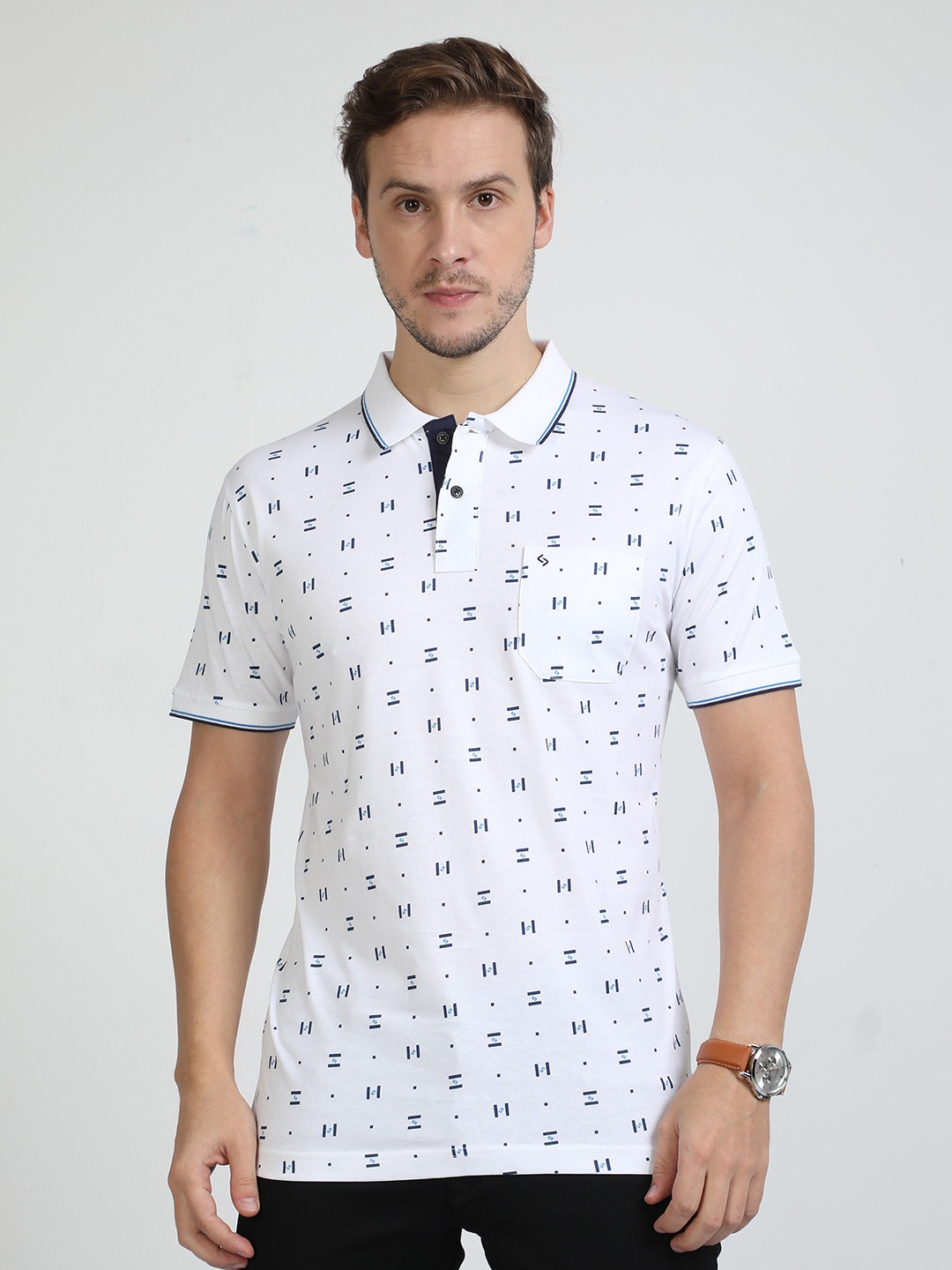 

Classic Polo Geometric Printed Polo Collar Slim Fit T-shirt, White