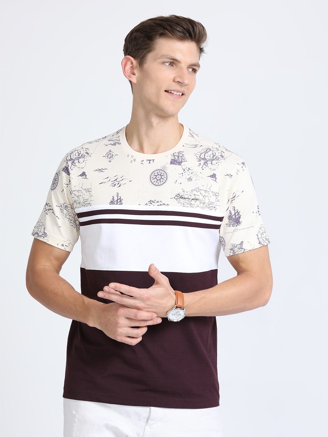 

Classic Polo Colourblocked Polo Collar Slim Fit Cotton T-shirt, Purple