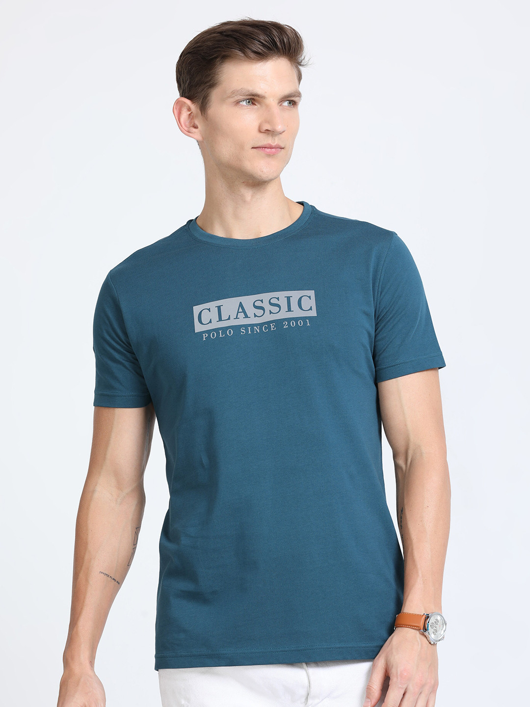 

Classic Polo Typography Printed Slim Fit Cotton T-shirt, Teal