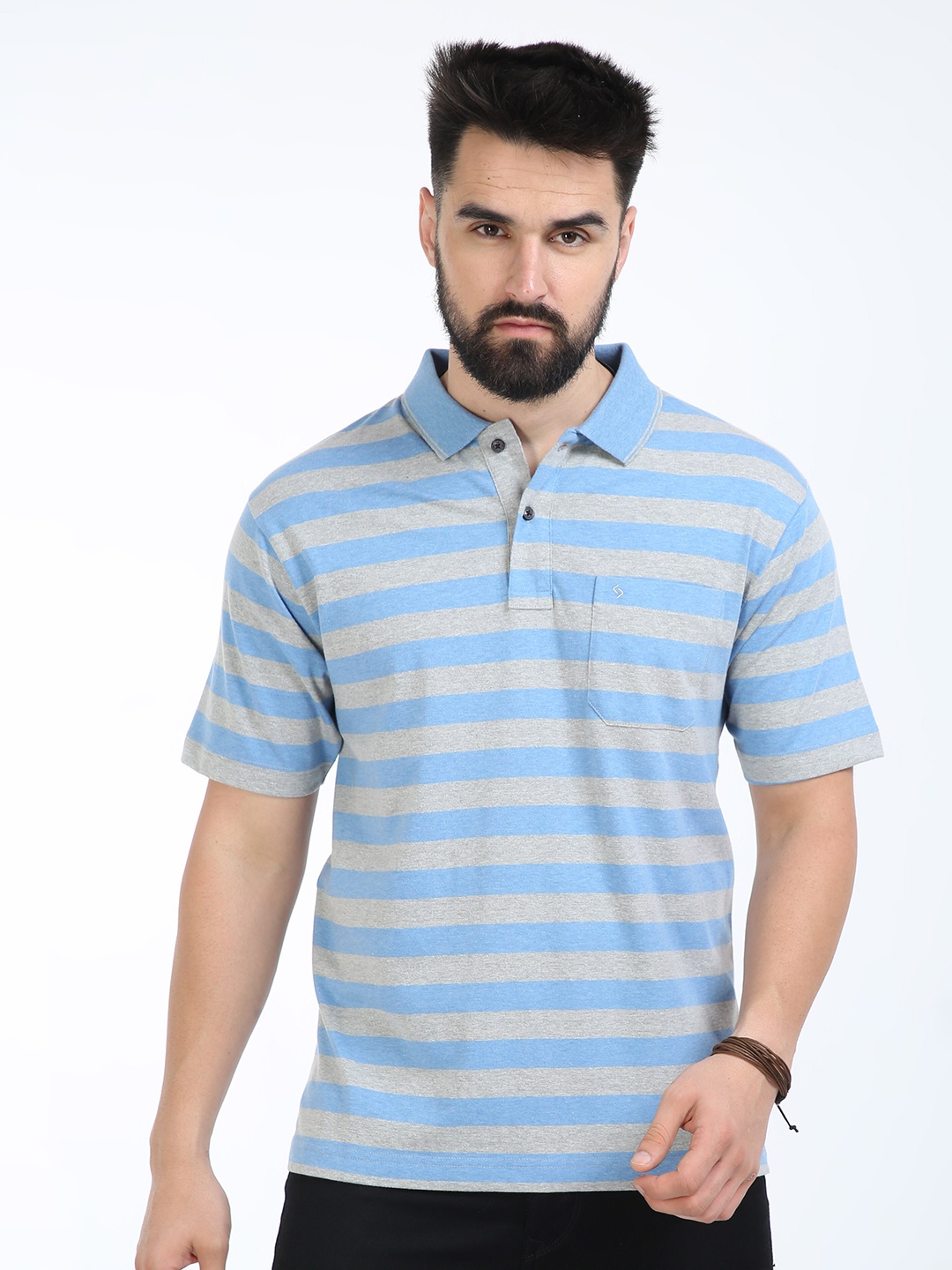 

Classic Polo Striped Polo Collar Cotton T-shirt, Blue