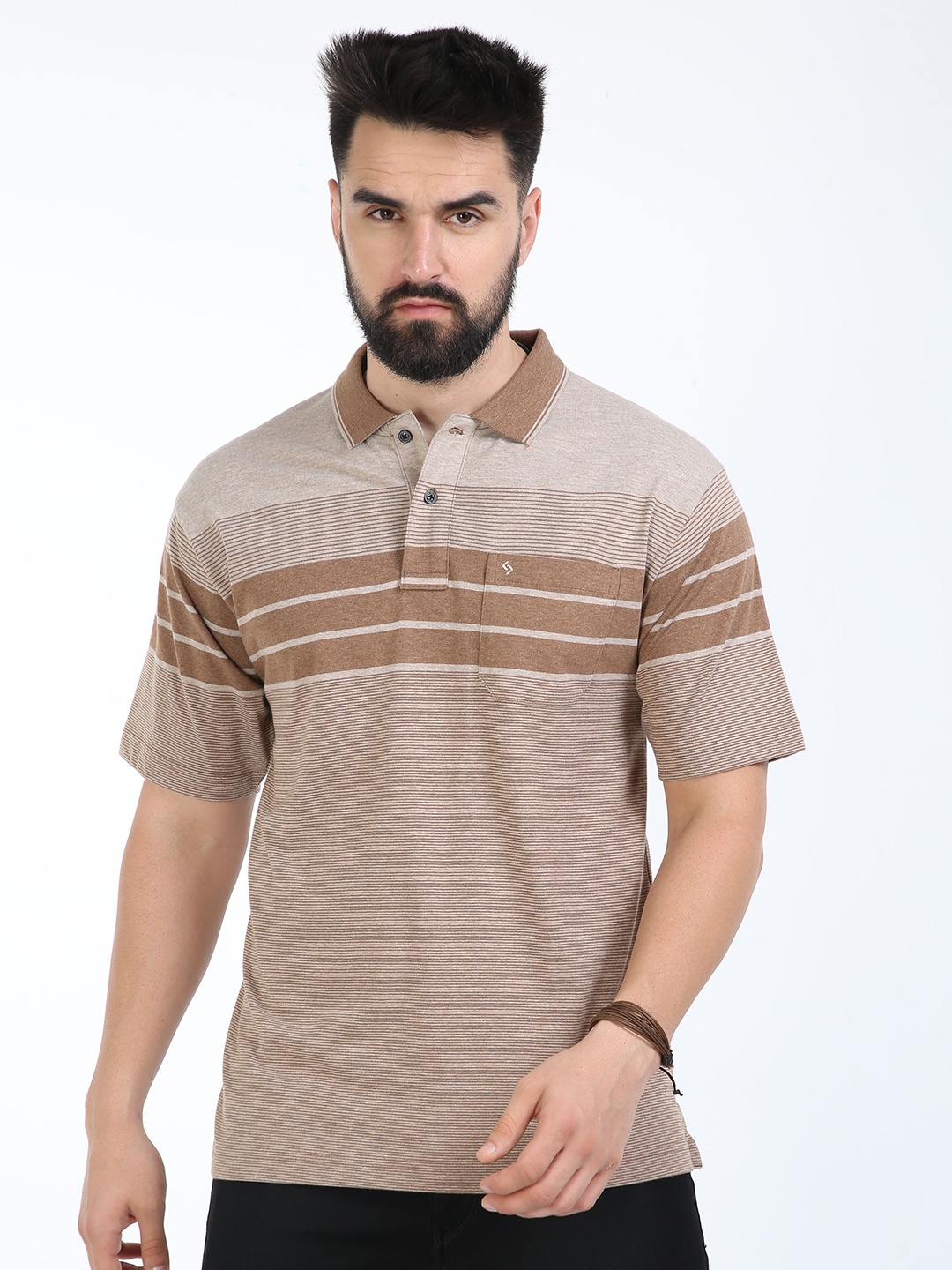 

Classic Polo Striped Polo Collar Cotton T-shirt, Cream