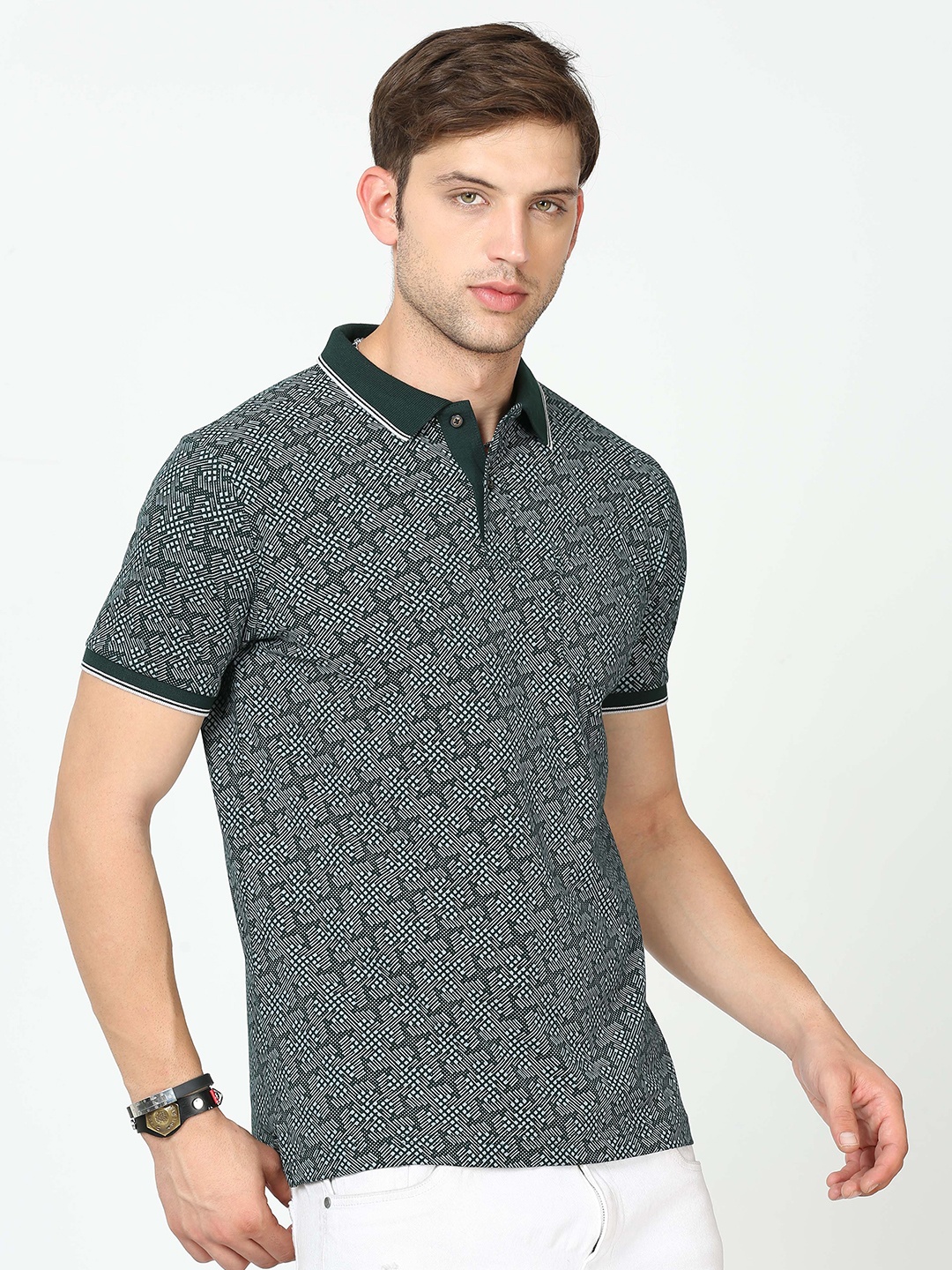 

Classic Polo Abstract Printed Polo Collar Slim Fit Cotton T-shirt, Grey