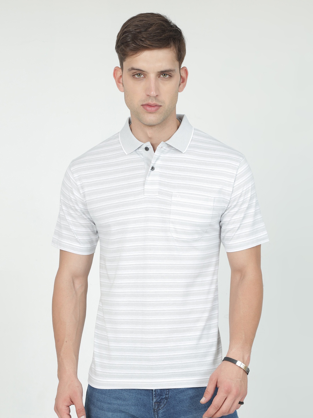 

Classic Polo Striped Polo Collar T-shirt, Grey