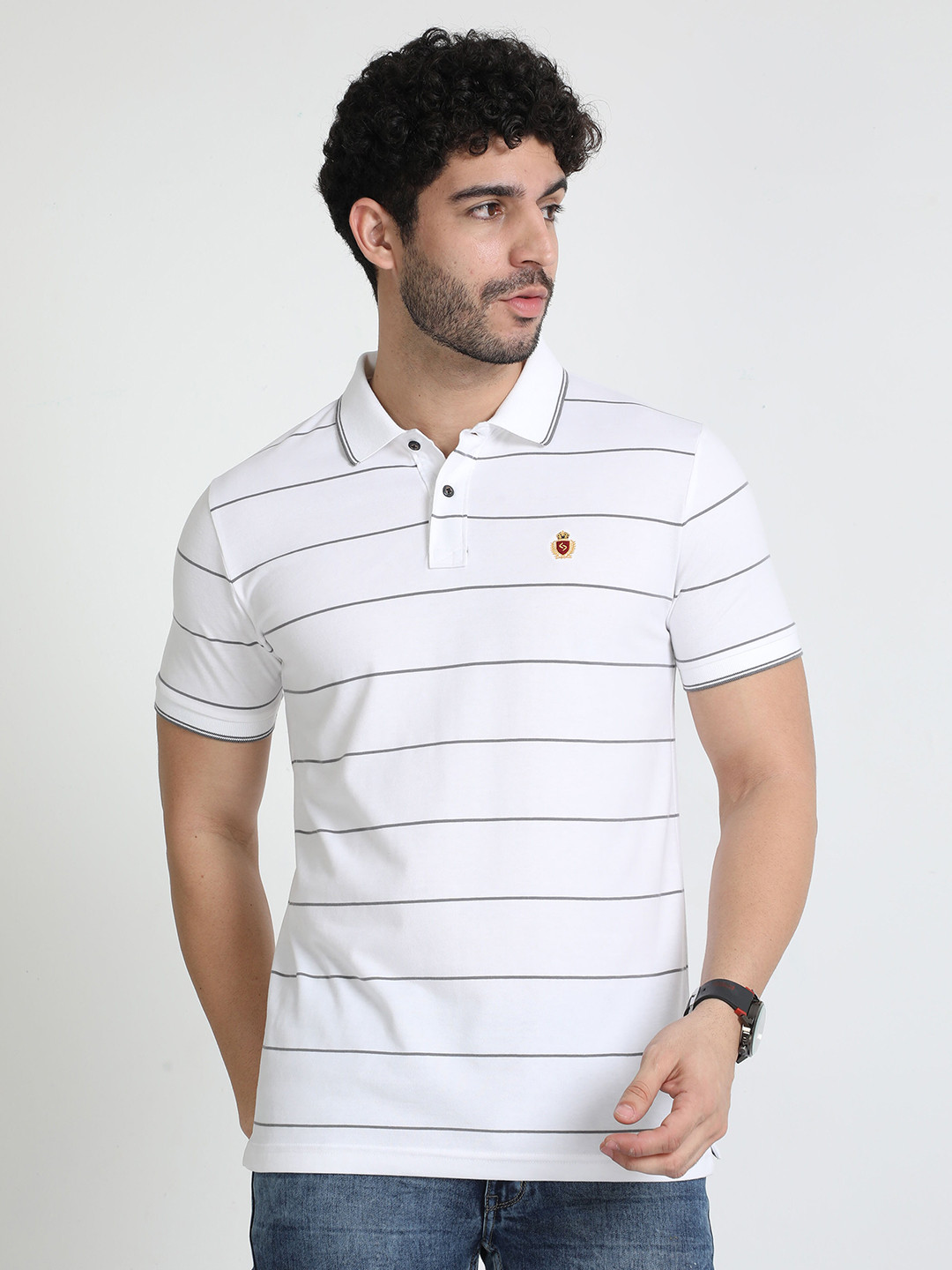 

Classic Polo Striped Polo Collar Slim Fit T-shirt, White