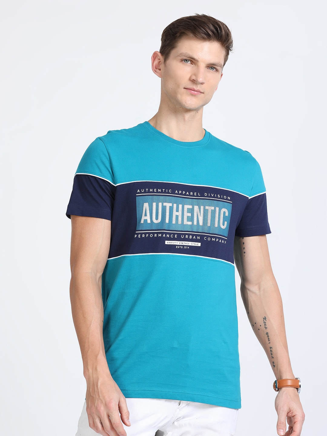 

Classic Polo Typography Printed Slim Fit Cotton T-shirt, Turquoise blue