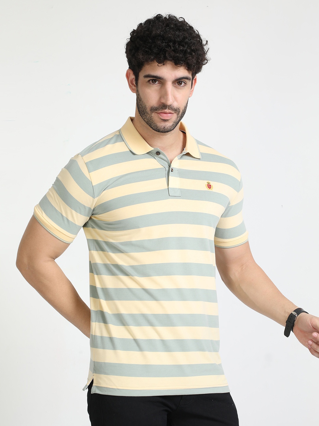 

Classic Polo Striped Polo Collar Slim Fit Cotton T-shirt, Cream