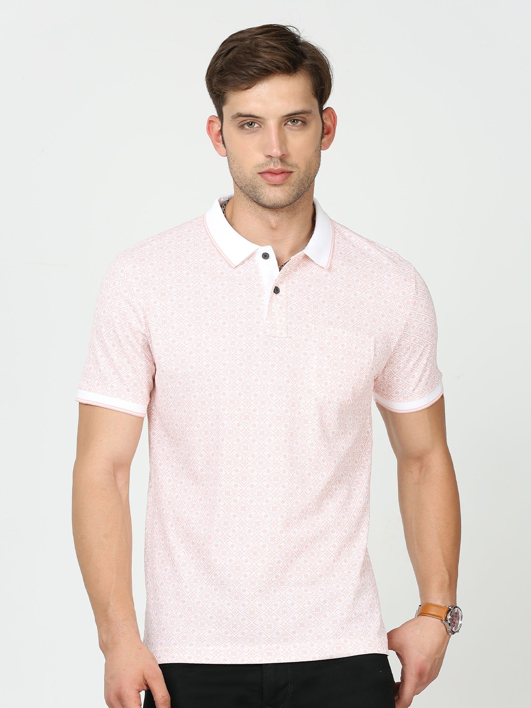 

Classic Polo Abstract Printed Polo Collar Slim Fit Cotton T-shirt, Pink