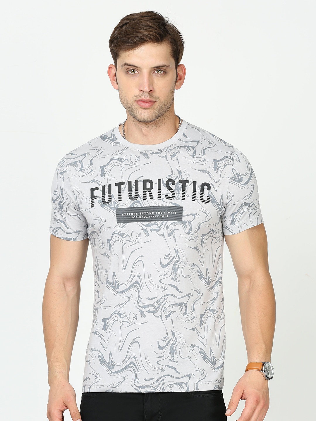 

Classic Polo Typography Printed Polo Collar Slim Fit Cotton T-shirt, Cream