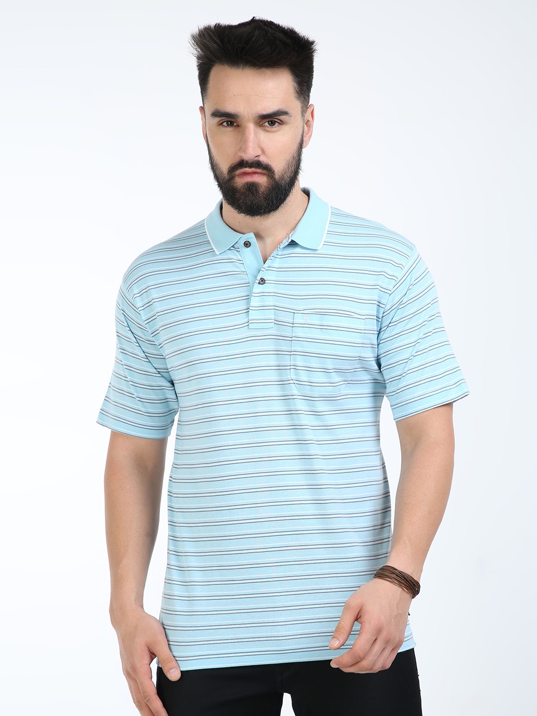 

Classic Polo Striped Polo Collar Cotton T-shirt, Blue