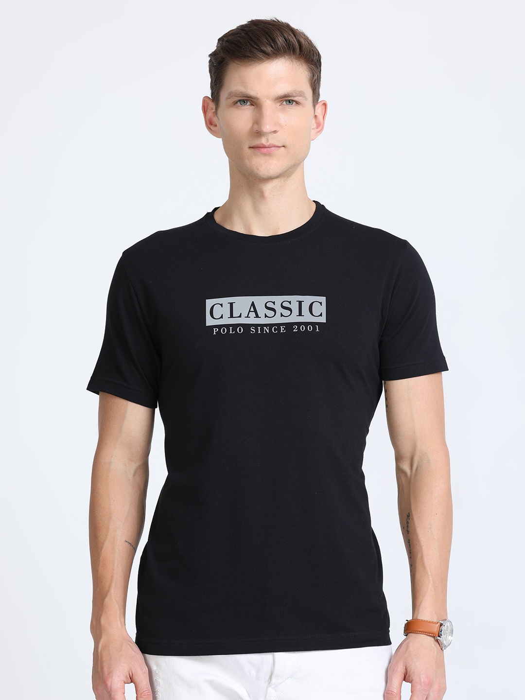 Classic Polo Typography Printed Slim Fit Cotton T-shirt, Black