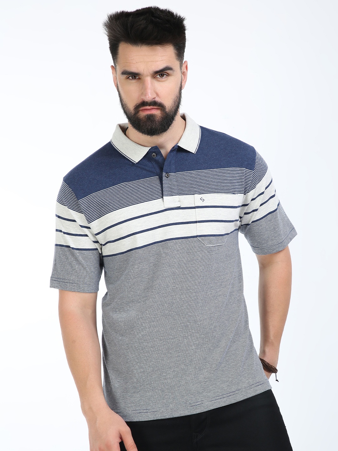 

Classic Polo Striped Polo Collar Cotton T-shirt, Navy blue