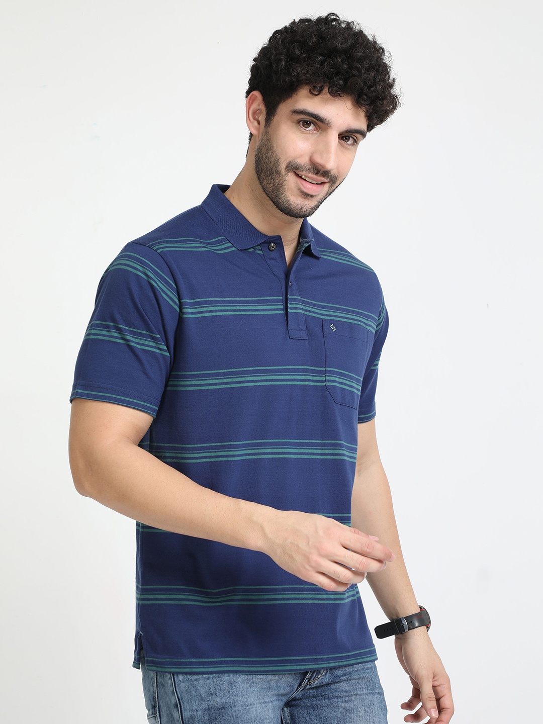 

Classic Polo Striped Polo Collar Cotton T-shirt, Blue