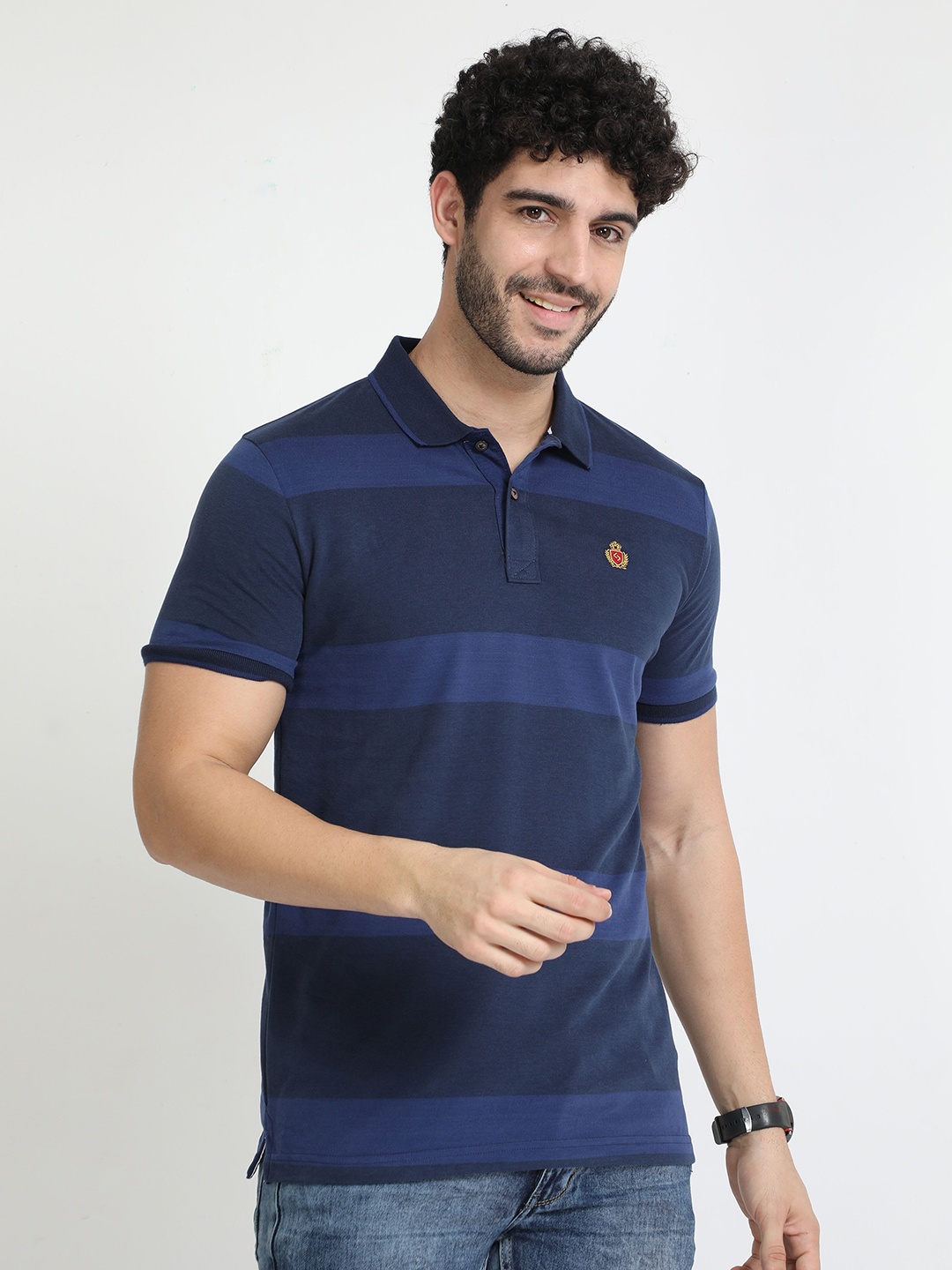 

Classic Polo Striped Polo Collar Slim Fit Cotton T-shirt, Blue