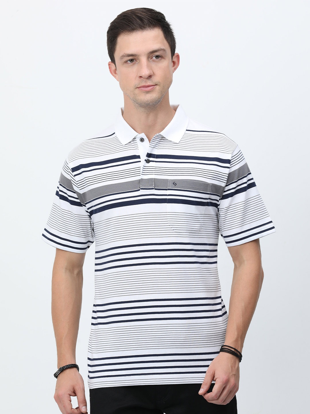 

Classic Polo Striped Polo Collar Cotton T-shirt, White