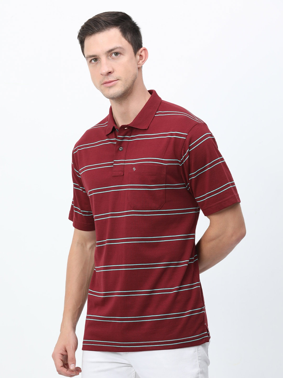 

Classic Polo Striped Polo Collar Cotton T-shirt, Maroon