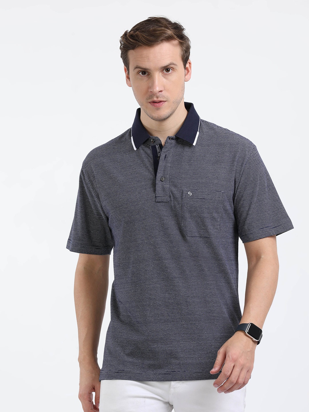 

Classic Polo Striped Polo Collar Cotton T-shirt, Blue