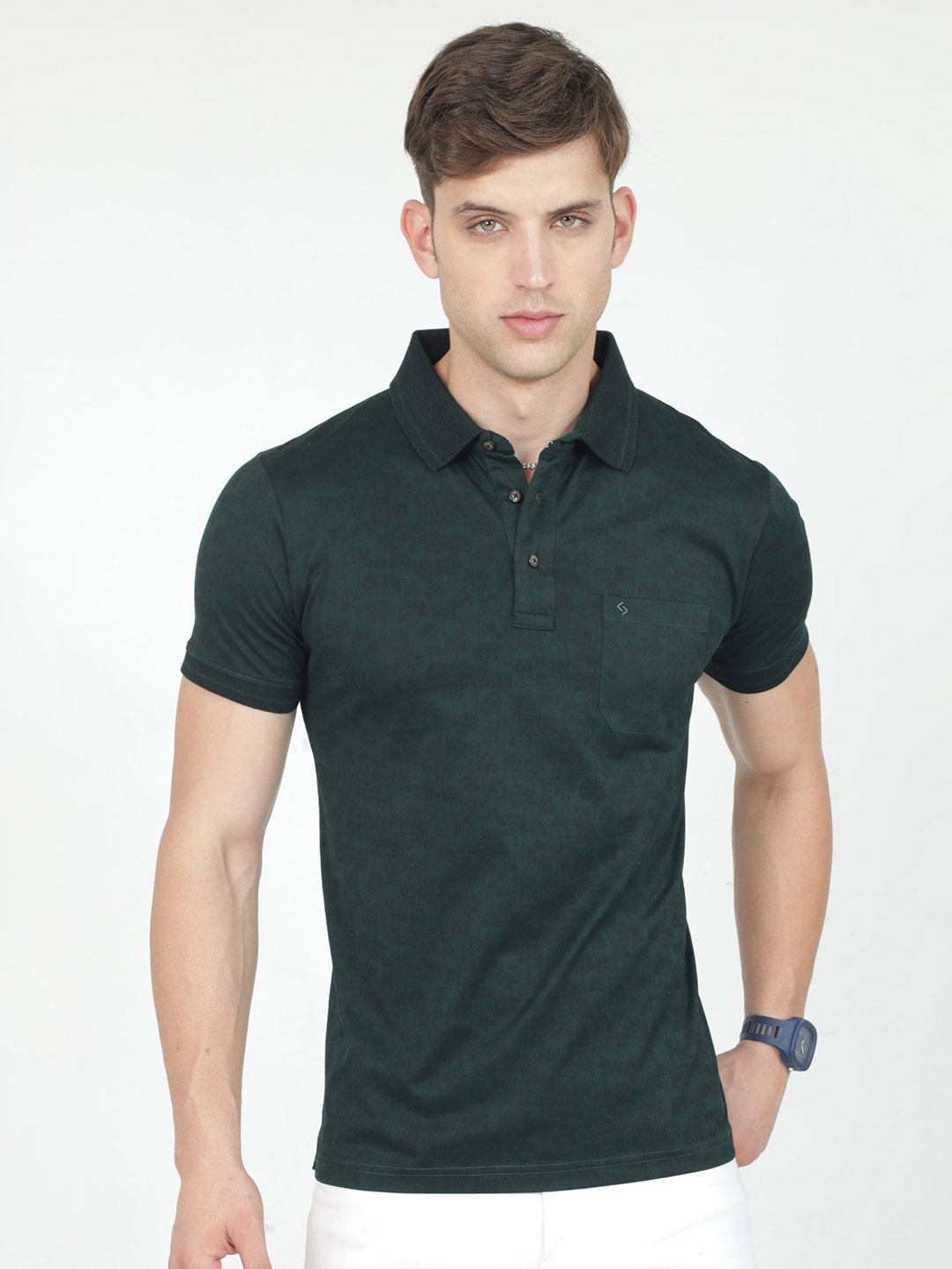 

Classic Polo Tropical Printed Polo Collar Slim Fit Cotton T-Shirt, Green